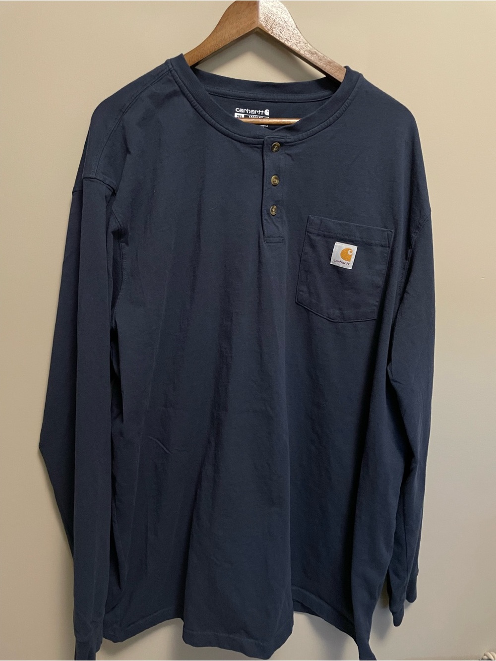 Carhartt Navy Long-Sleeve Henley with Chest Pocket 2XL Tall